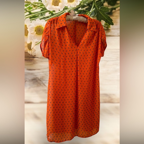 NWOT Women’s 🦩 Flamingo Print Summer Boutique Dress In Orange And Blue Size S - Picture 4 of 10